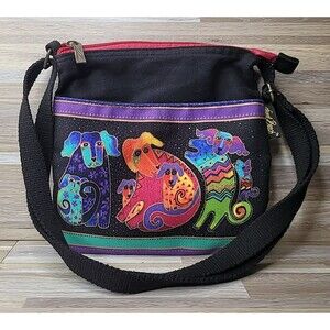 Laurel Burch Dog Puppy Clan Canvas Crossbody Tote Handbag Purse‎